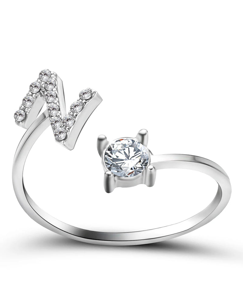 Bague ouverte en zircone avec initiales