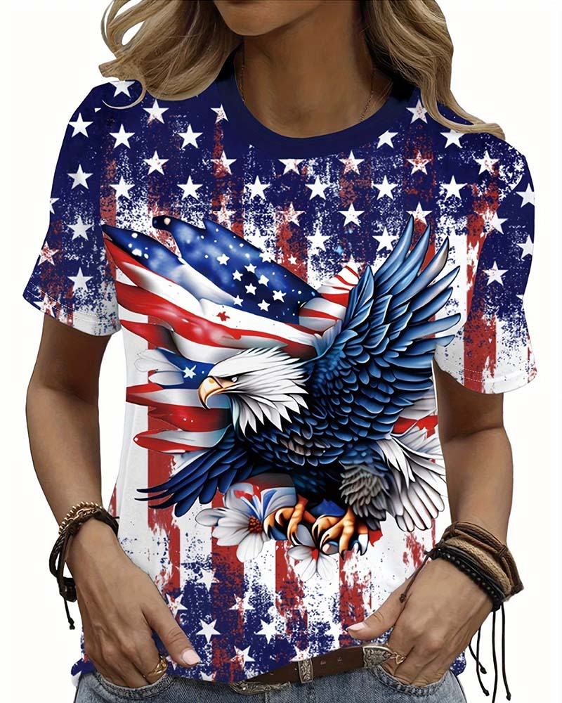 T-Shirt Étoiles Et Rayures Aigle Imprimé