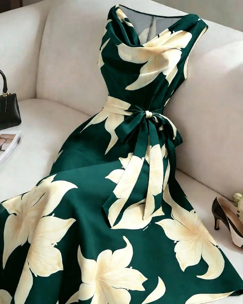 Robe Col Montant Sans Manches Fleurie
