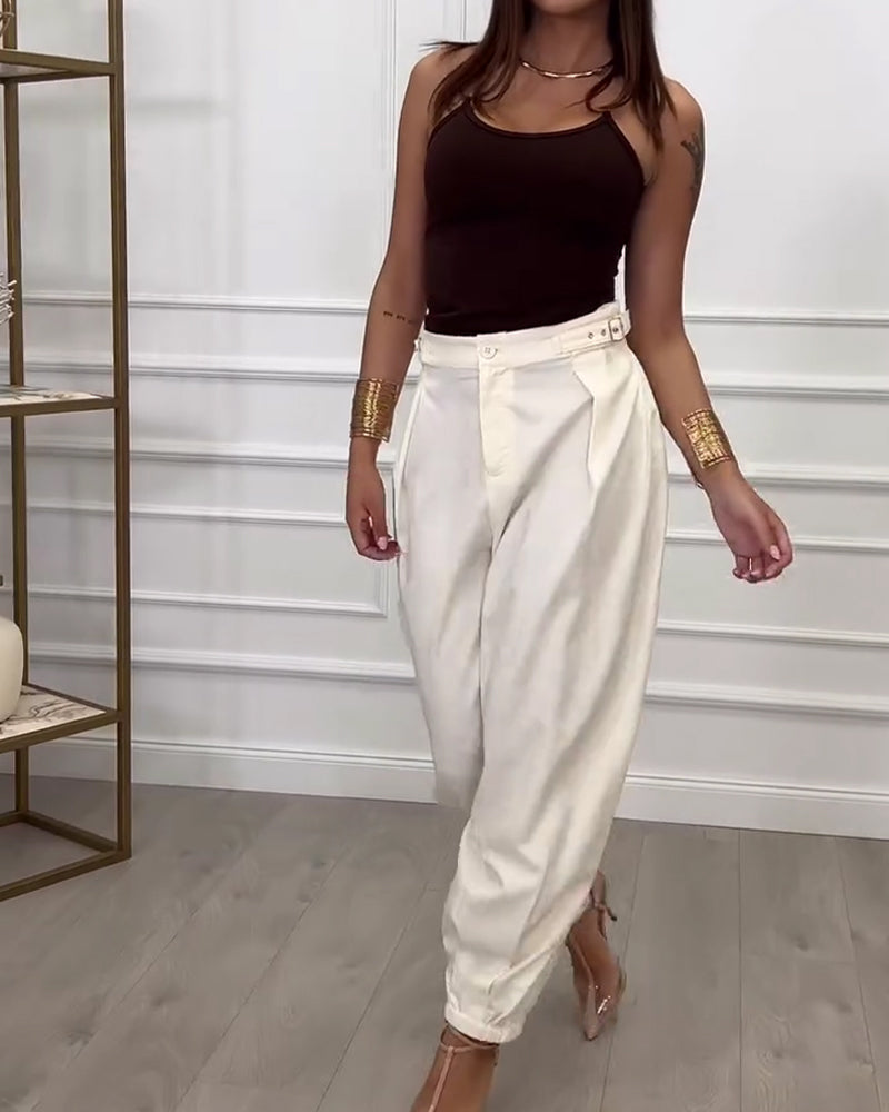 Pantalons Unis Boutonnés Jogger