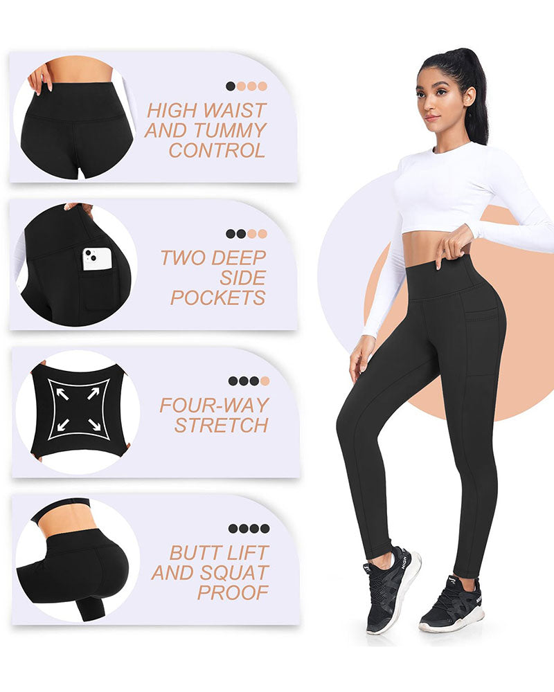 Femme Taille Haute Doublé Polaire Leggings Avec Poches