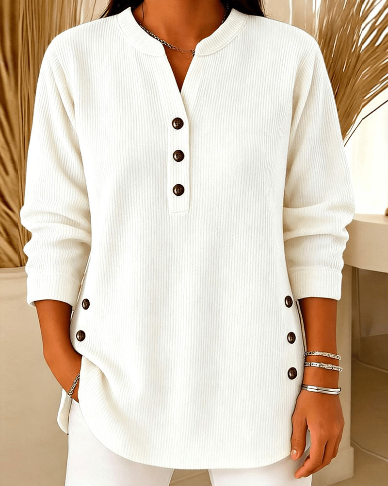 Blouse Bouton Unie Manche Longue