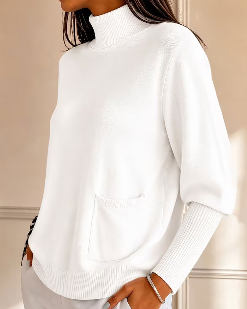 Pull Col Roulé Poche Unie