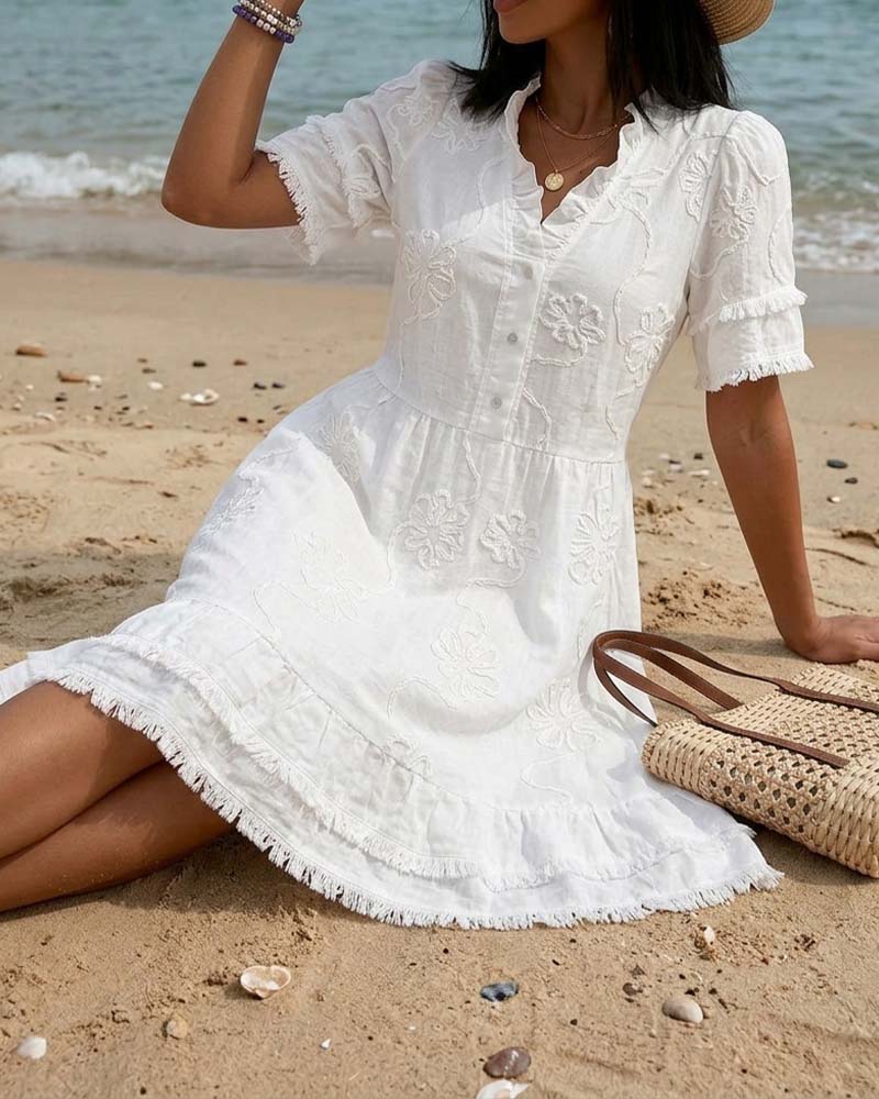 Robe Col Monté Demi Patte Frange