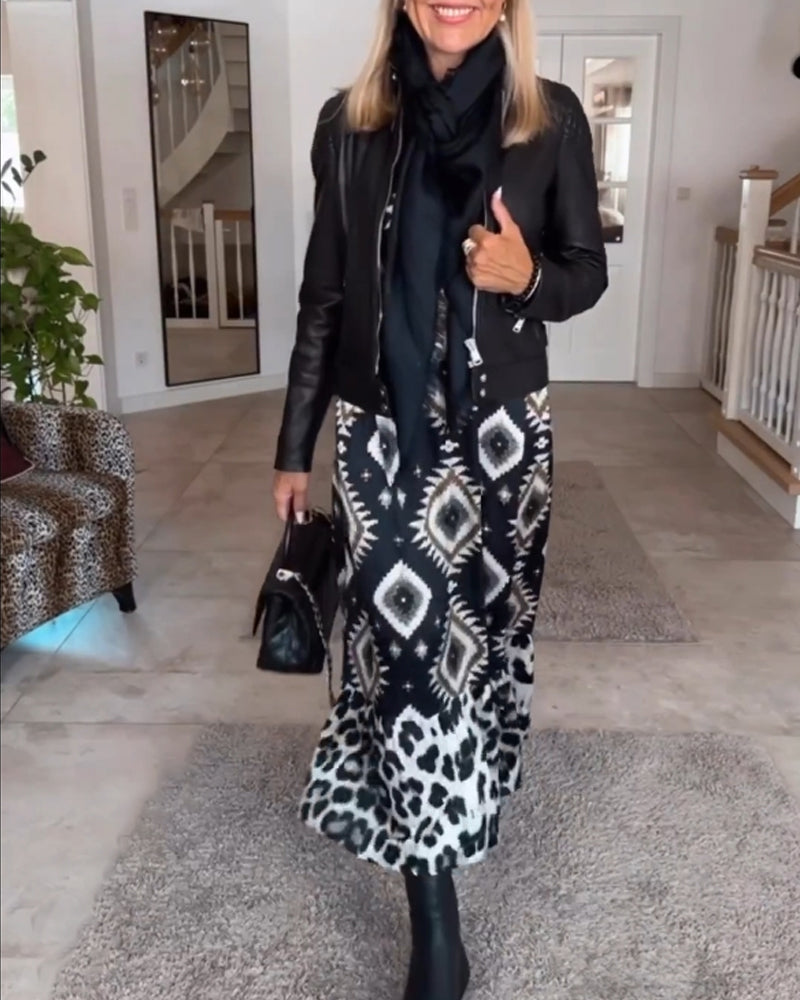 Robe à imprimé géométrique à manches longues