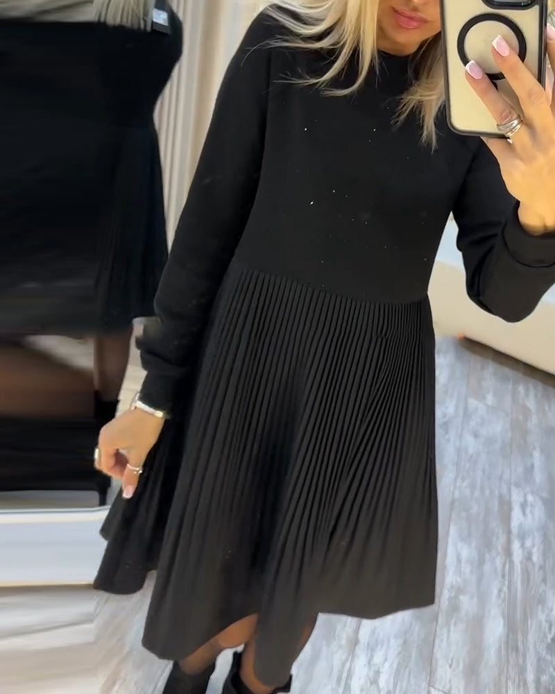 Robe Plissée À Manches Longues Avec Strass