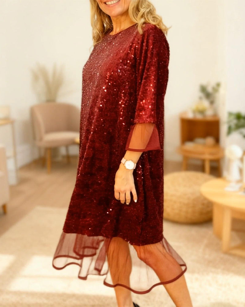 Robe Tendance À Manches Évasées Et Paillettes