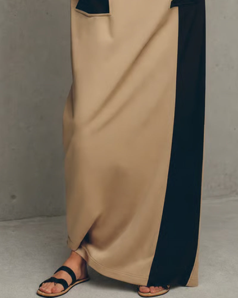 Robe Contraste Capuche Poche Cordon