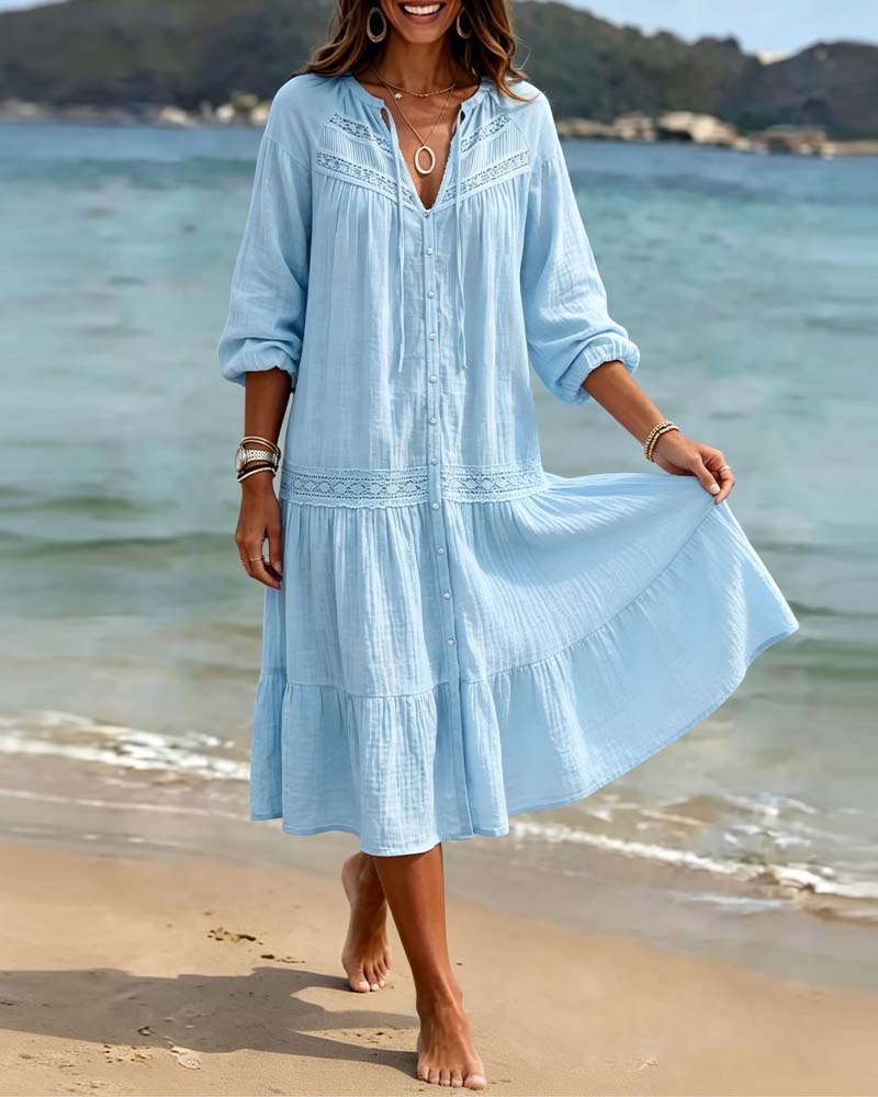 Robe Dentelle Texturée À Volants Longue