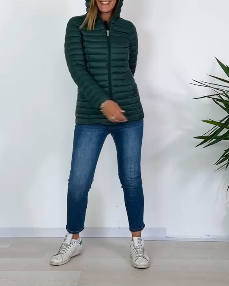 Manteau tendance de couleur unie avec fermeture éclair et bouton amovible