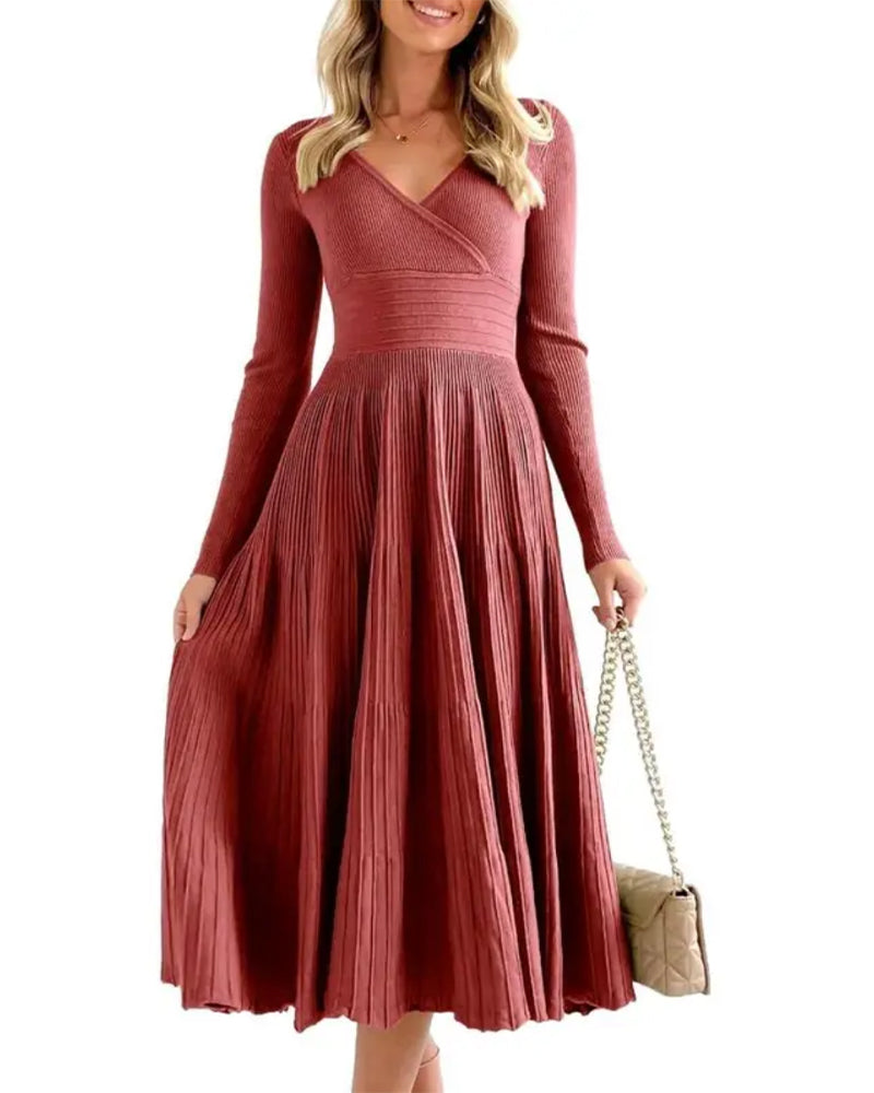 Robe Col En V Croisé Pit Plissée
