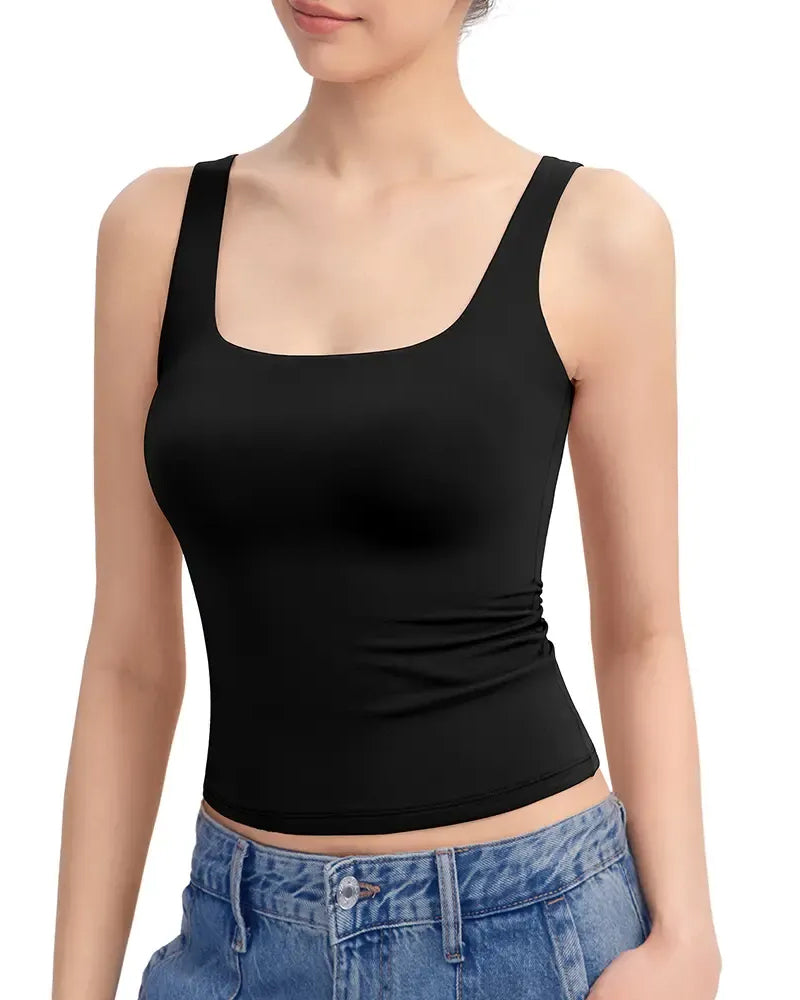Débardeur Col En U Bretelles Unie Slim Fit