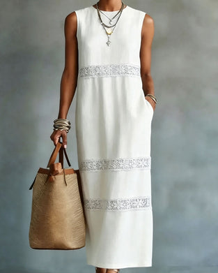 Robe Sans Manches Dentelle Patchwork