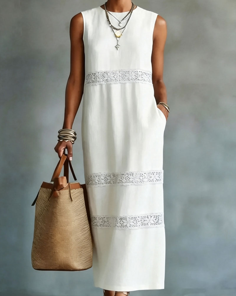 Robe Sans Manches Dentelle Patchwork