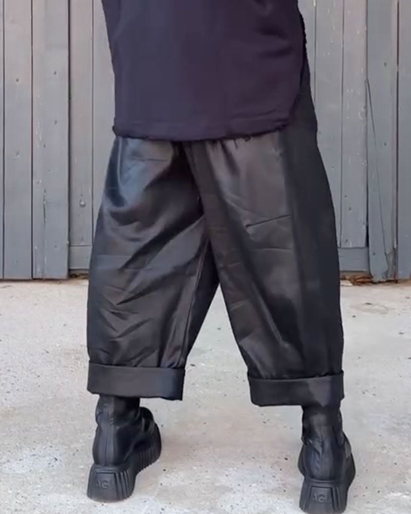 Pantalon Taille Haute Jambe Large Ourlet Roulé