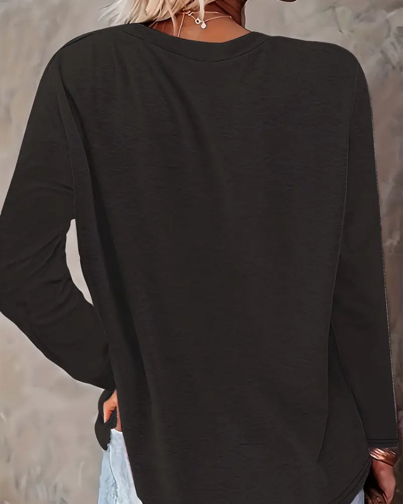 Haut décontracté à manches longues et col ras du cou avec imprimé bonhomme de neige