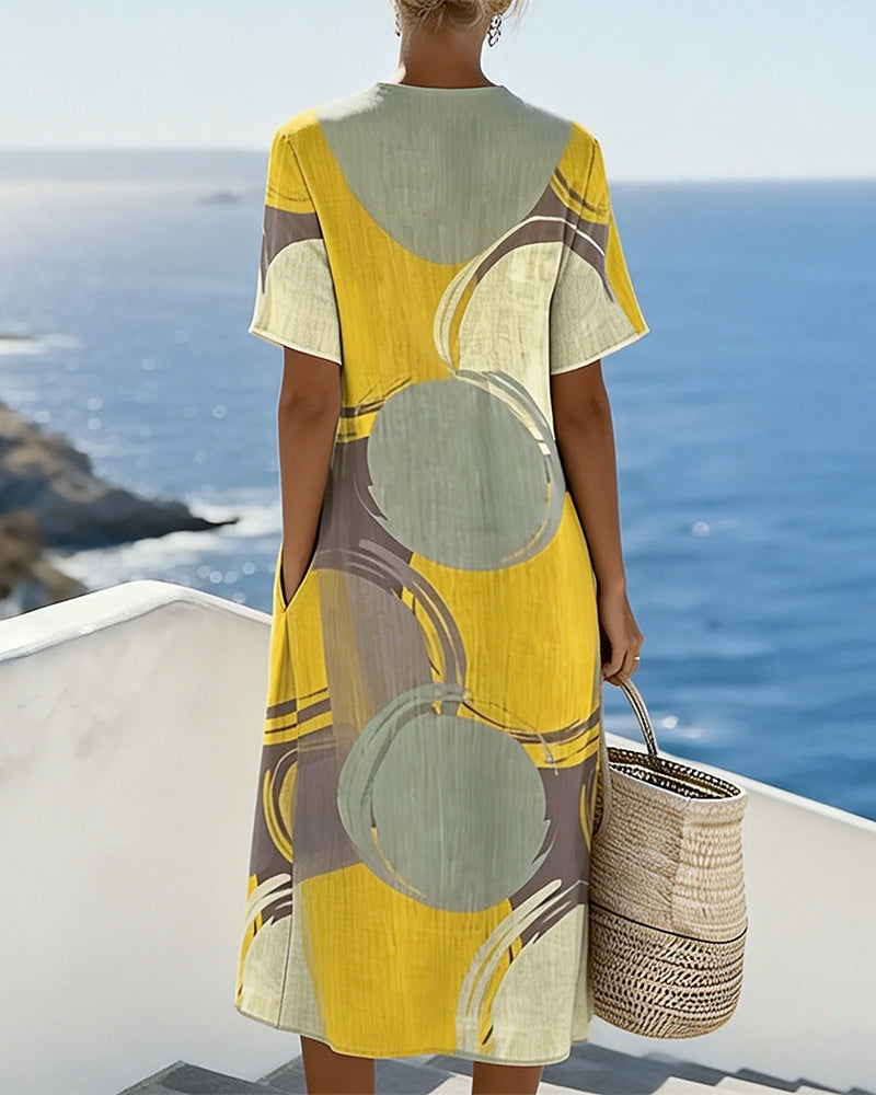 Robe À Bloc De Couleur Imprimé Géométrique