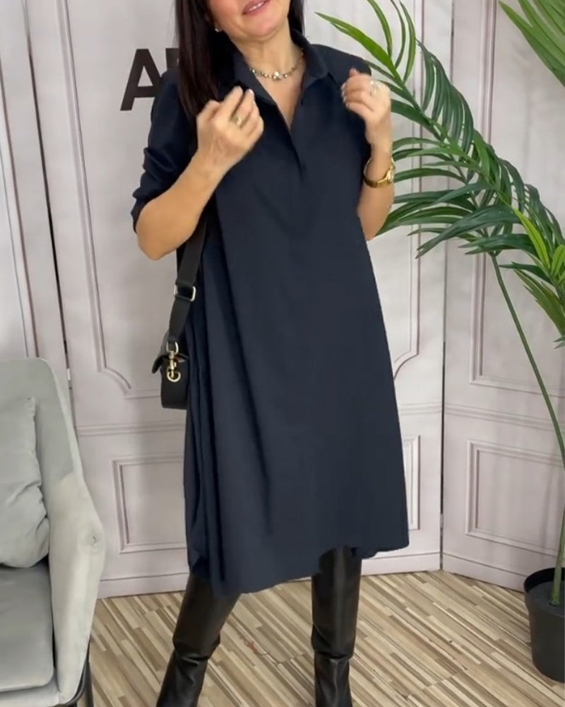 Robe décontractée à revers de couleur unie