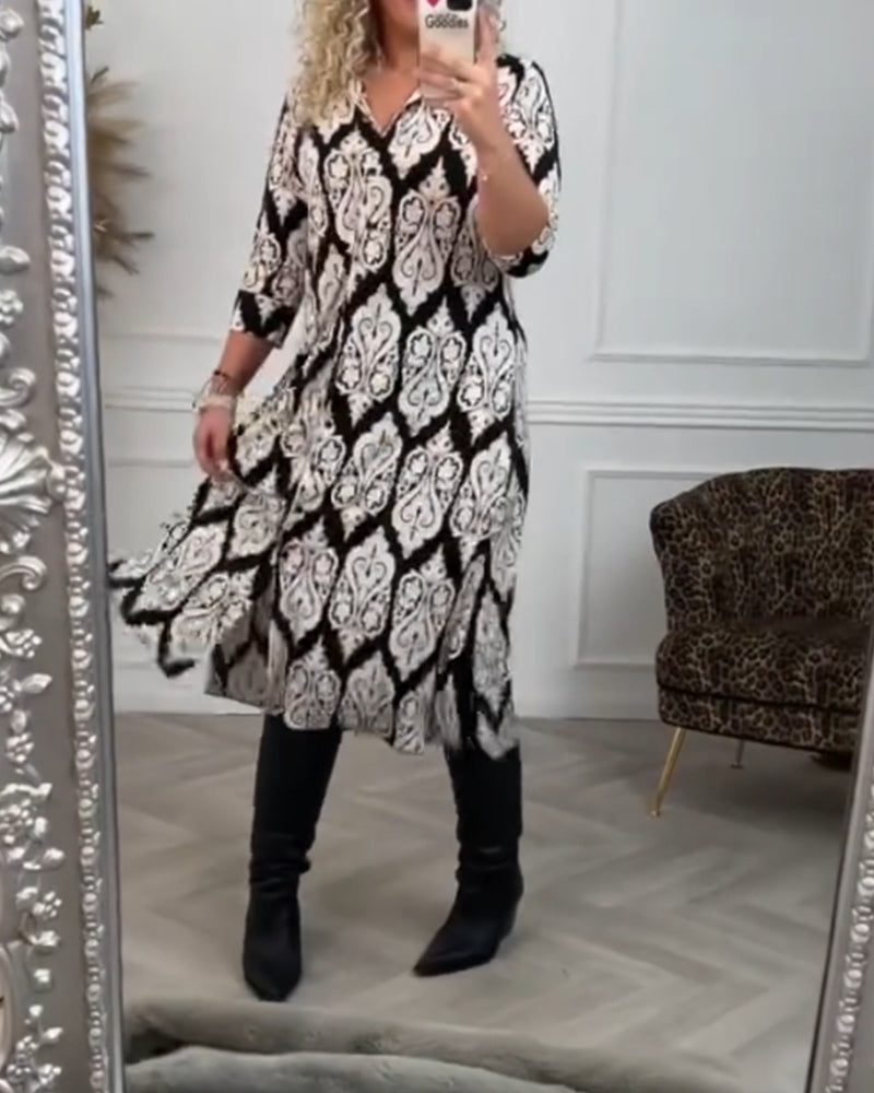 Robe à revers imprimé et fente latérale