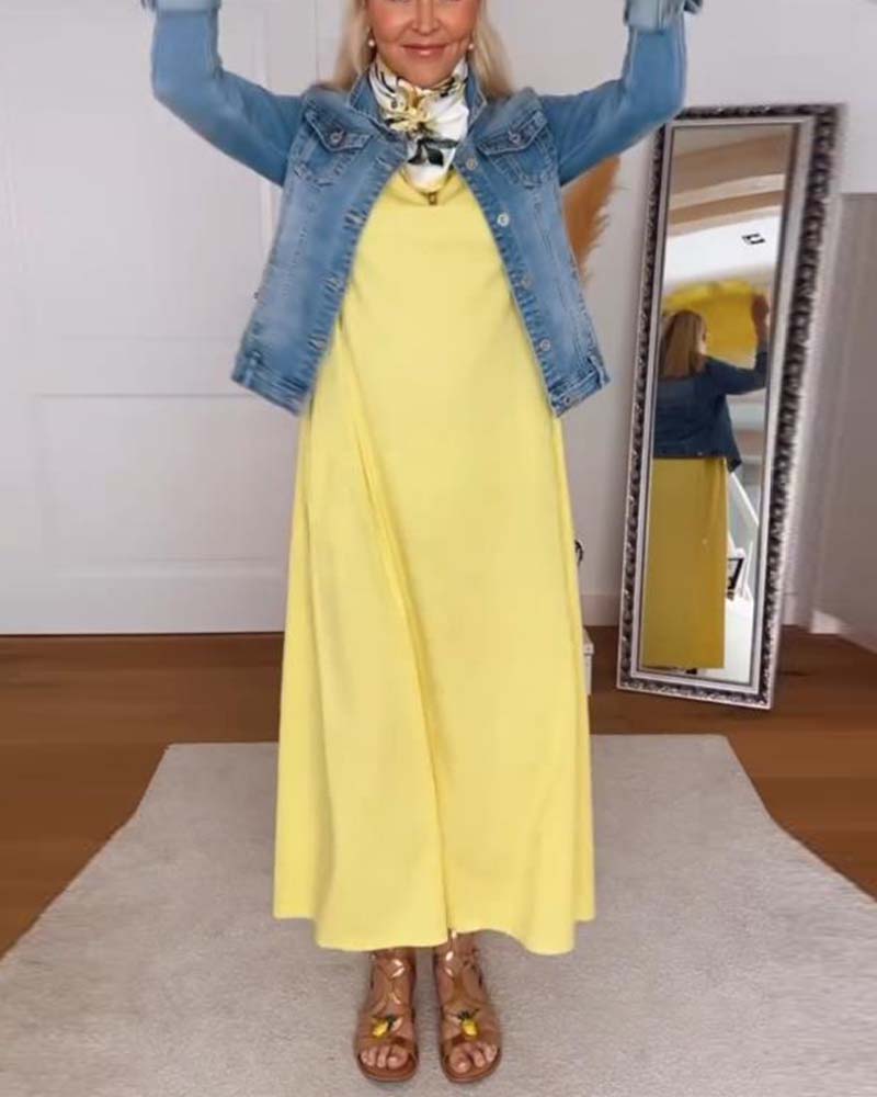 Robe Décontracté Col Rond Uni Droit