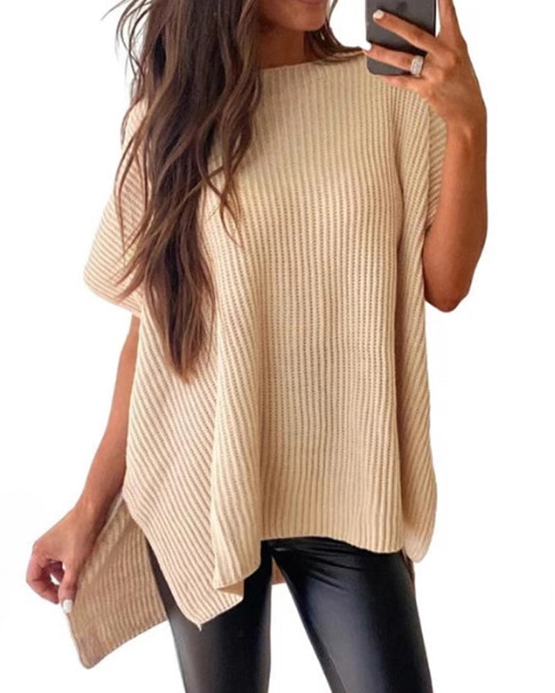 Pull-Over Unie Col Rond Manches Chauve-Souris