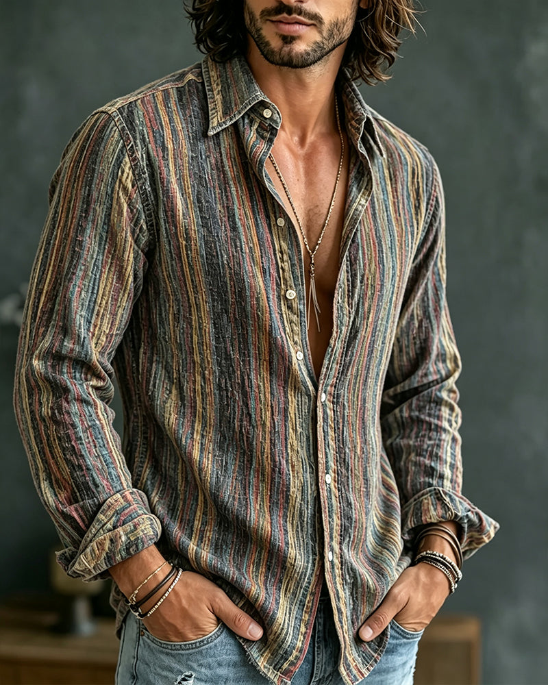 Chemise Homme Ligne Bloc De Couleur Manches Longues