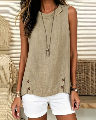 Blouse Sans Manches Col Rabattu