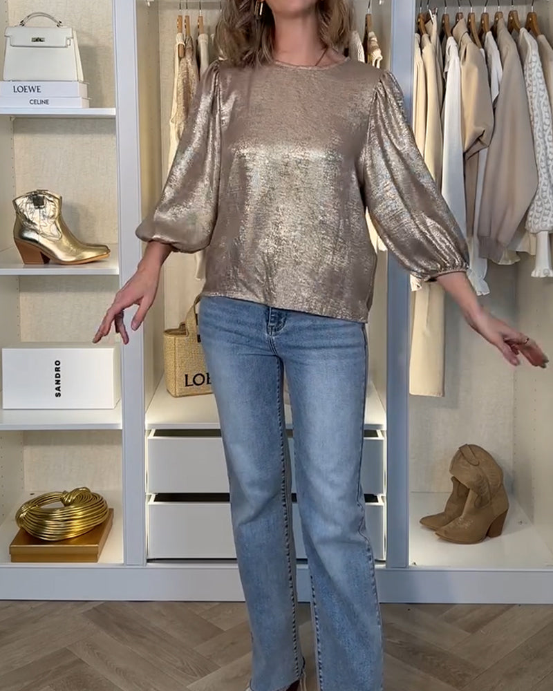 Chemise Tendance À Manches Ballon Et Col Rond