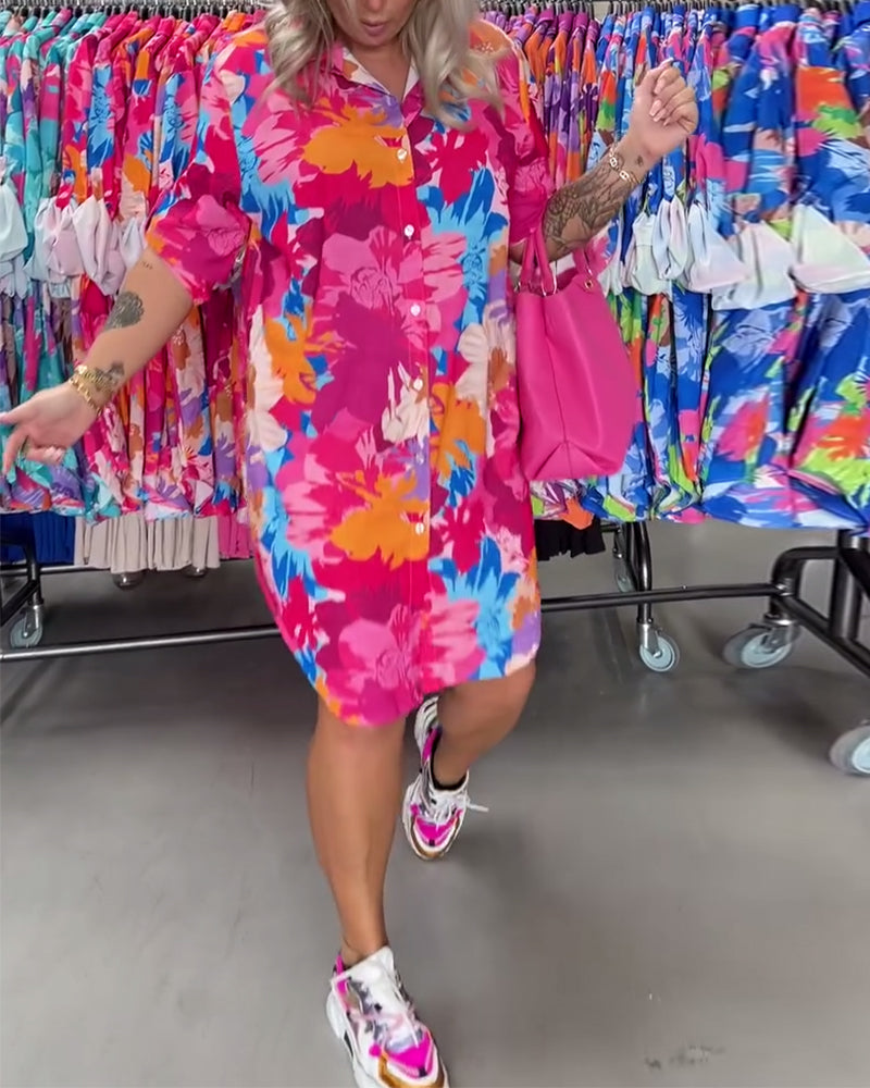 Robe midi à revers imprimé floral coloré