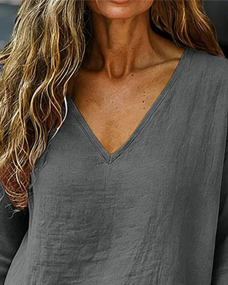 Blouse Épaule Descendue Col V Manches 3/4