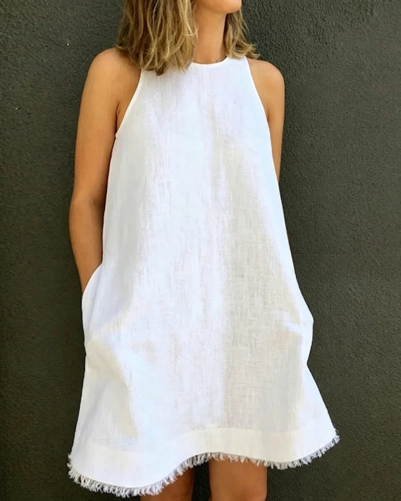 Robe Col Rond Sans Manches Unie Lâche