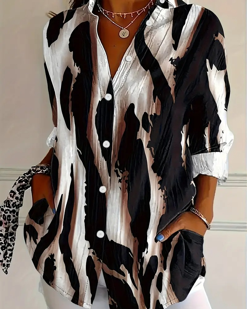 Blouse Col Montant Imprimé Irrégulier