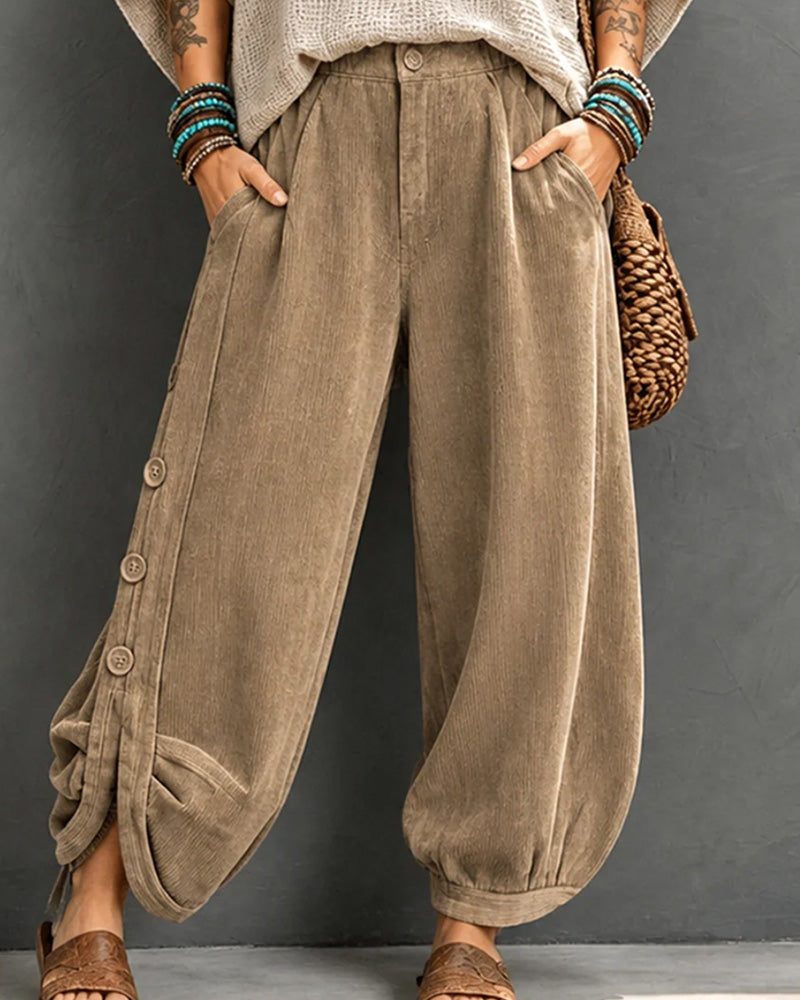 Pantalon Bouton Poche Irrégulier Long