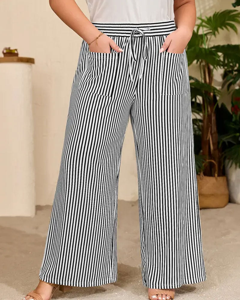 Pantalon Rayé Taille Milieu Long