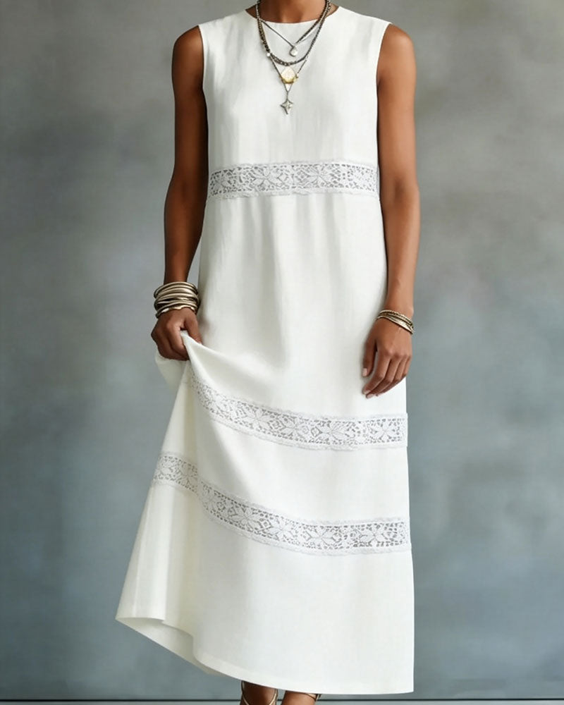Robe Sans Manches Dentelle Patchwork