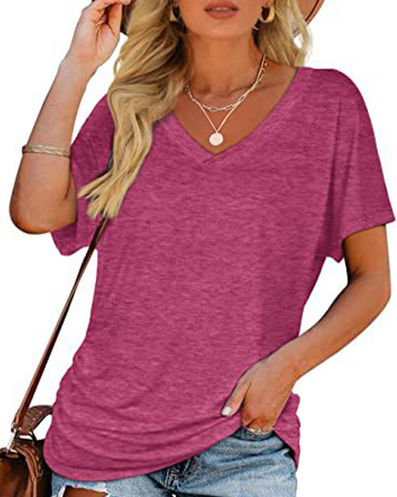 T-Shirt Plissé Uni Col En V