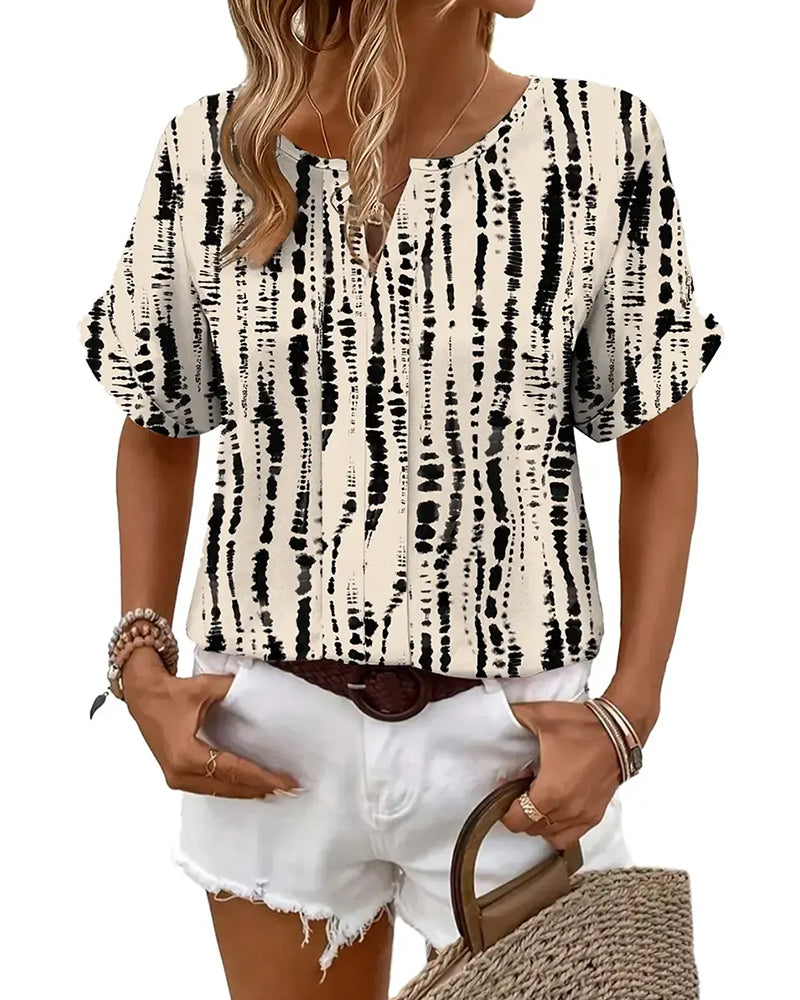 Blouse Tie-Dye Motif Rayure Verticale Manches Courtes