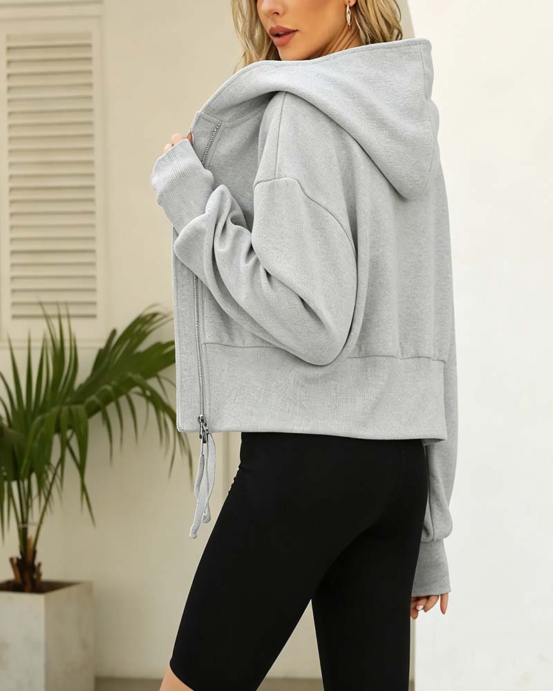 Manteau Double Fermeture Éclair Court Capuche Sweatshirt