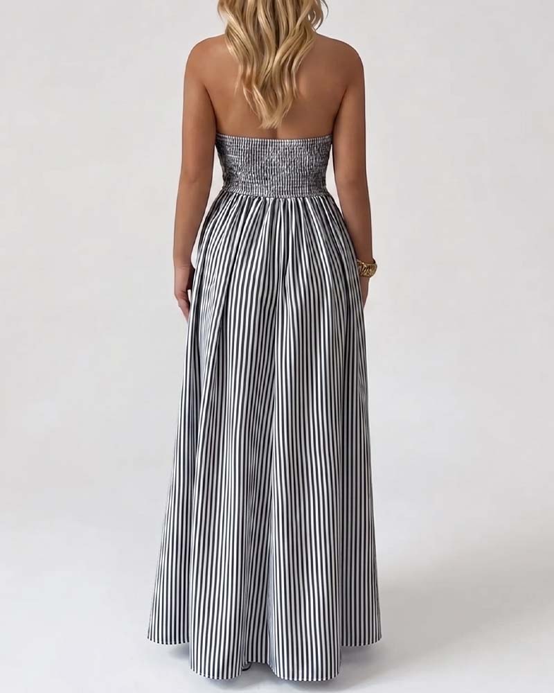 Robes Profond Col V Bretelle Spaghetti Rayure Longue