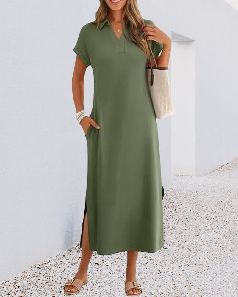 Robe Col Polo Fente Drapé Tricot