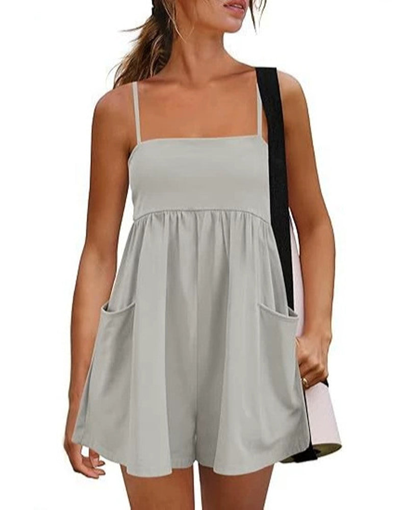 Jumpsuit Couleur Unie Bretelles Jambe Large
