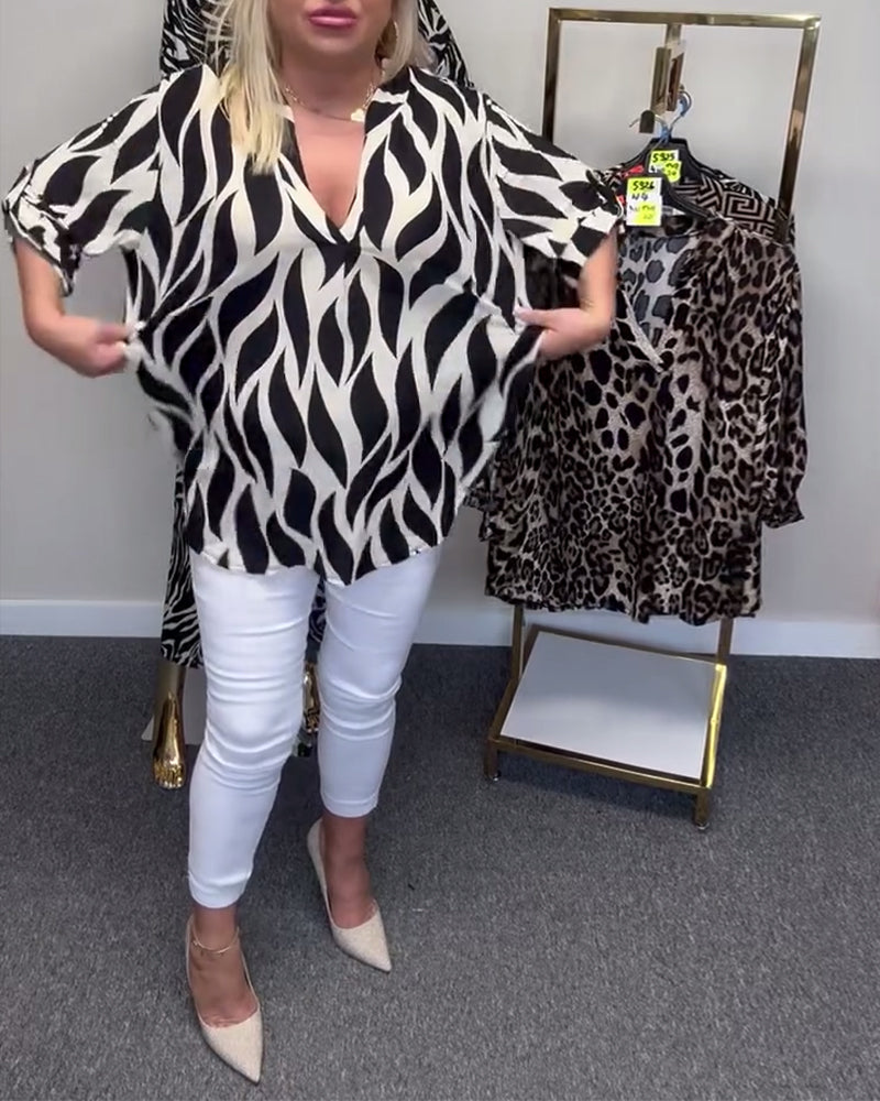 Blouse décontractée imprimée à col en V