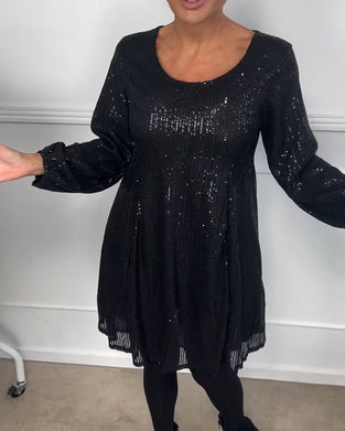 Robe trapèze élégante à manches lanternes et paillettes