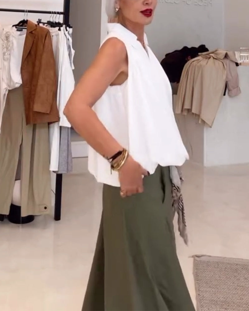 Blouse Sans Manches Col Ample