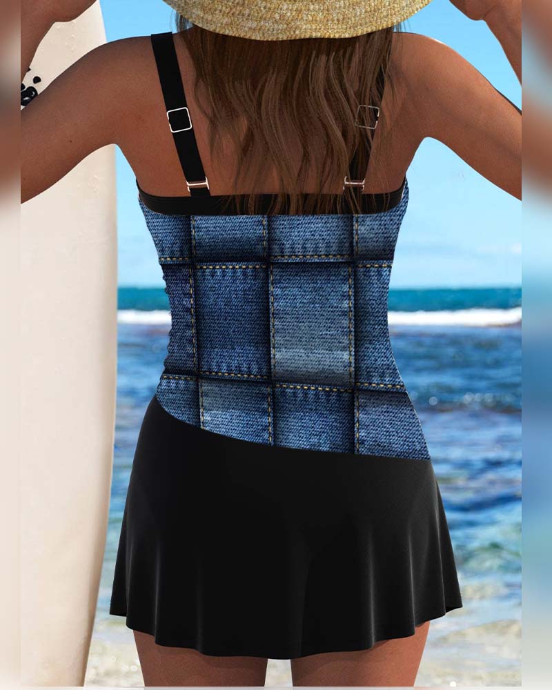 Maillot De Bain Ajusté Style Jupe Avec Bretelles
