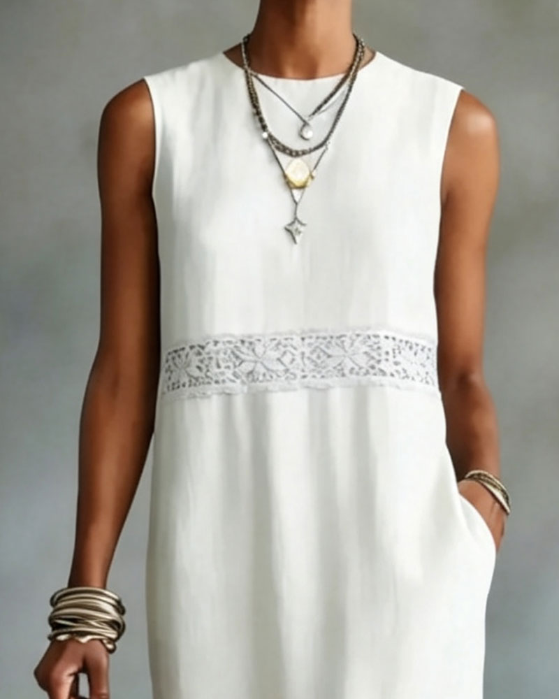 Robe Sans Manches Dentelle Patchwork