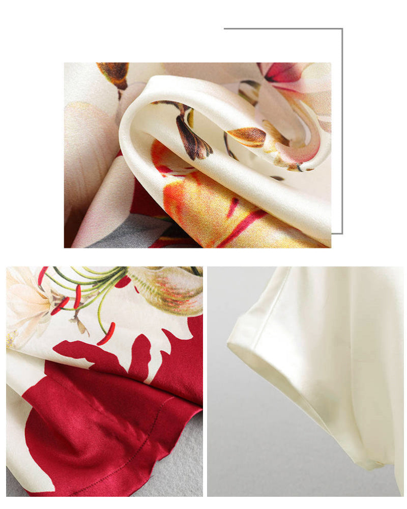 T-shirt manches courtes en soie glacée imprimée