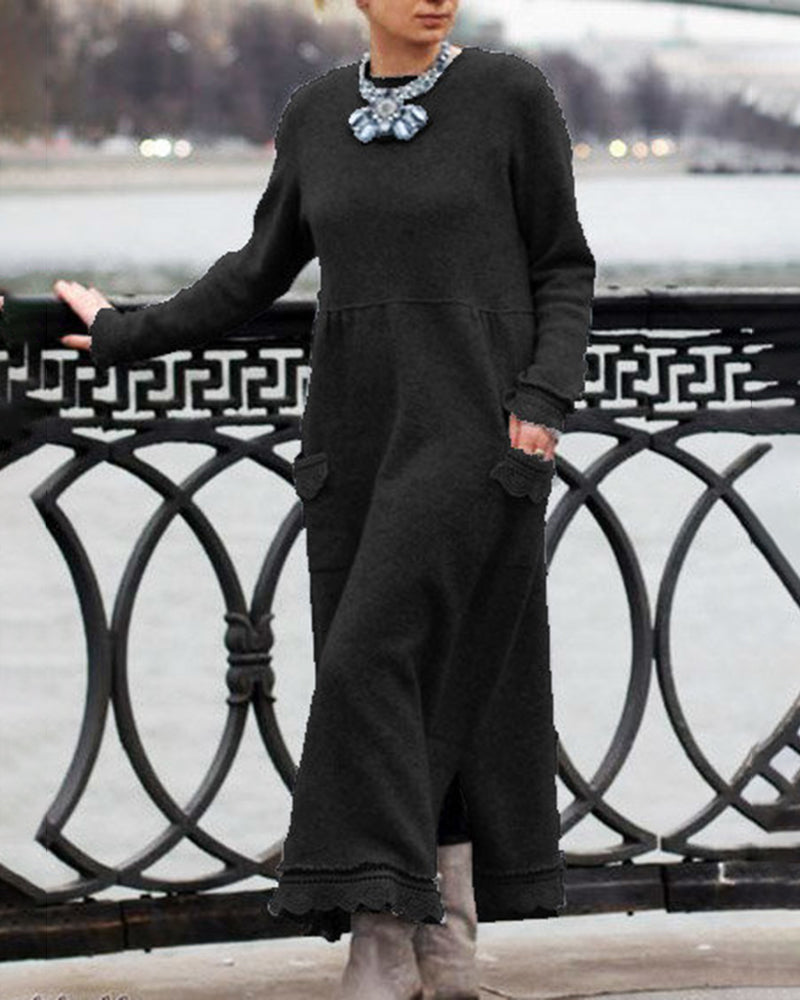 Robe de couleur unie et tricotée