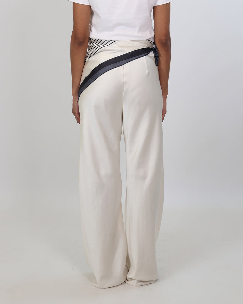 Pantalon Diagonal Rayé Patchwork Uni Jambe Large