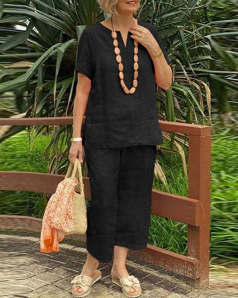 Ensembles Deux-Pièces Chemise Manches Courtes Taille Élastique Pantalon Court